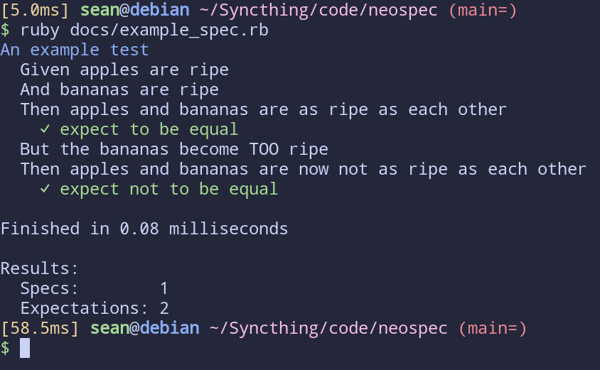 Example output of a test run